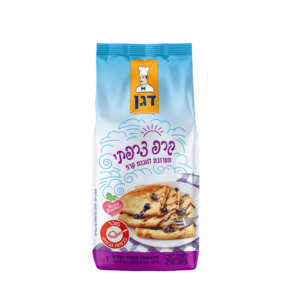 דגן תערובת להכנת קרפ צרפתי, בתמונה קרפ צרפתי עם זיגוג של רוטב שוקולד ואוכמניות